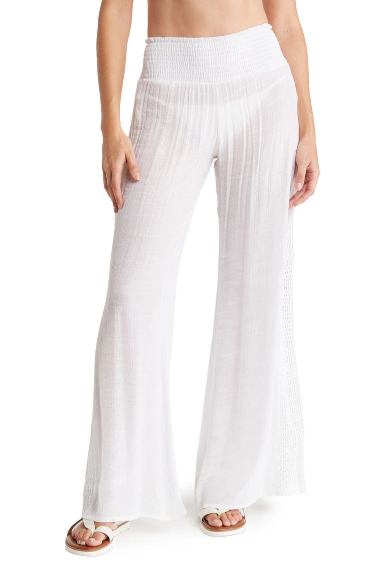 Crochet Panel Cover-Up Pants, Main, color, WHITE