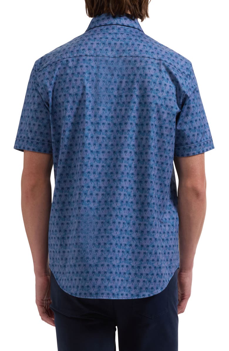 Bugatchi Miles OoohCotton<sup>®</sup> Textured Palm Print Short Sleeve Button-Up Shirt, Alternate, color, Navy