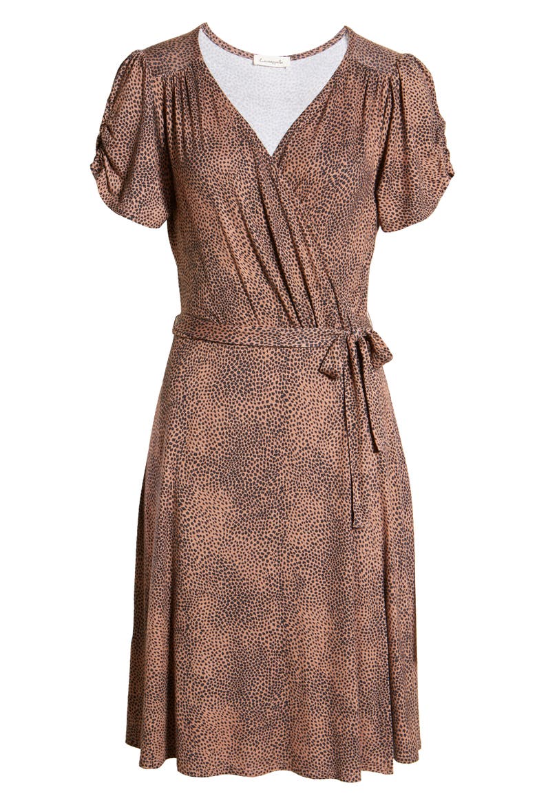 Animal Print Wrap Front Dress, Alternate, color, TAN/ BLACK