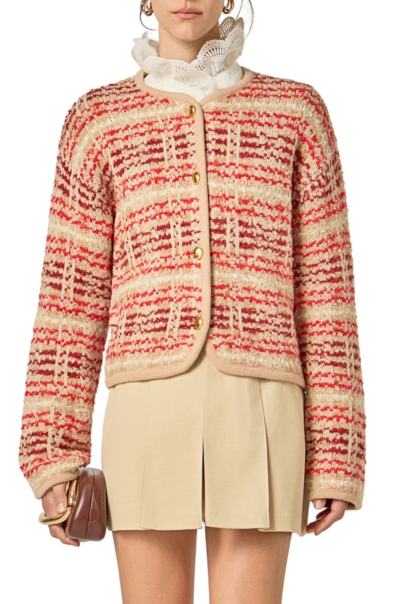 English Factory Textured Stripe Wool Blend Jacket, Main, color, Tan Multi