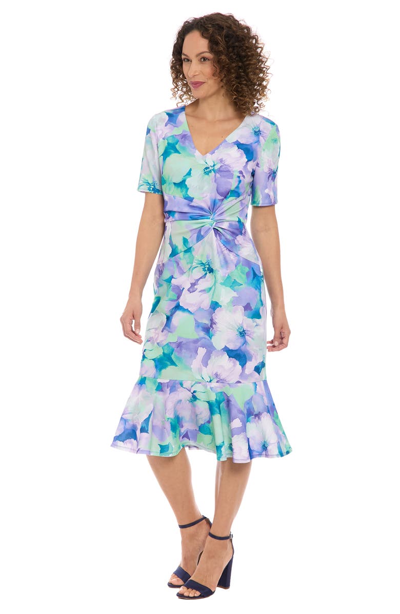 London Times Floral Print Flounce Hem Dress, Alternate, color, 