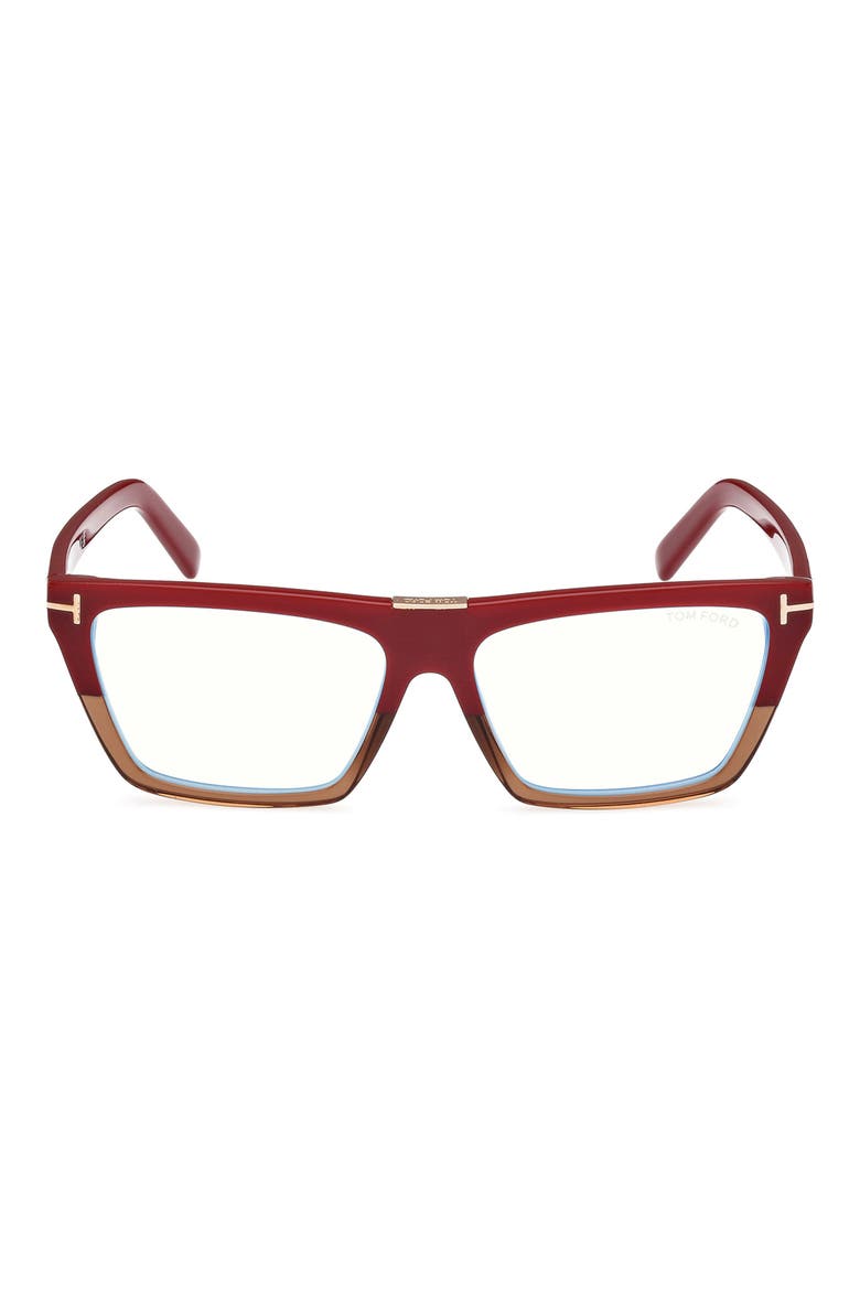 57mm Square Blue Light Blocking Glasses, Main, color, COLOR BLOCK RED / CHAMPAGNE