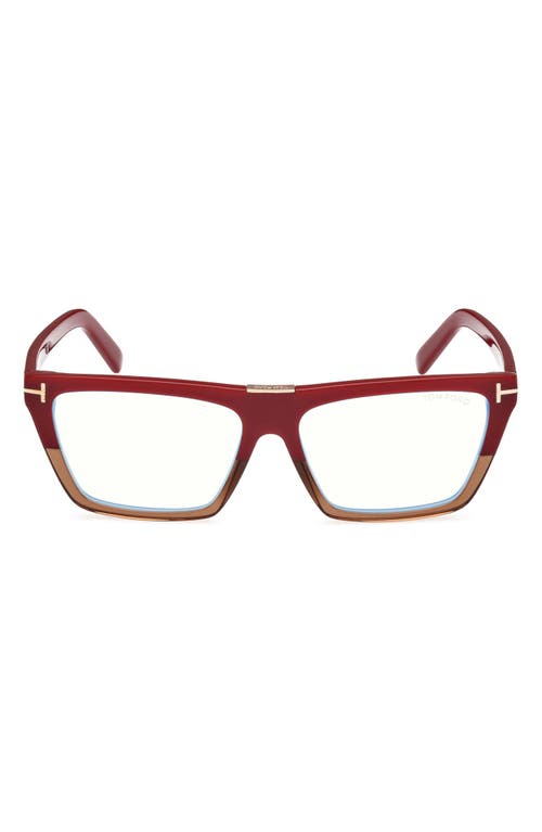 Tom Ford 57mm Square Blue Light Blocking Glasses In Color Block Red/champagne