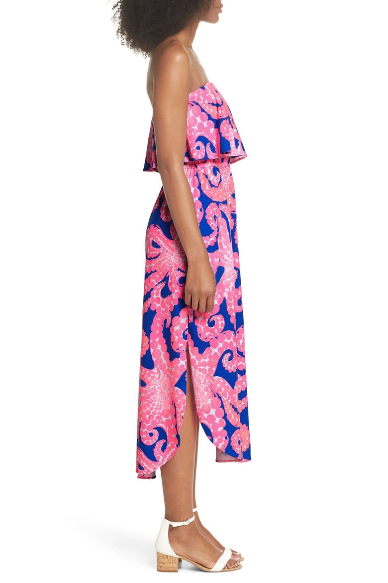 Meridian Strapless Midi Dress, Alternate, color, IKAT BLUE MOCEAN
