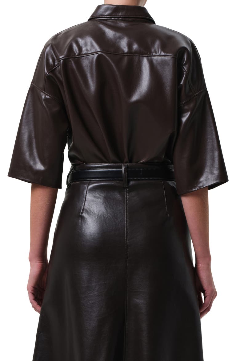 Frances Cape Crop Faux Leather Shirt, Alternate, color, CHOCOLATE