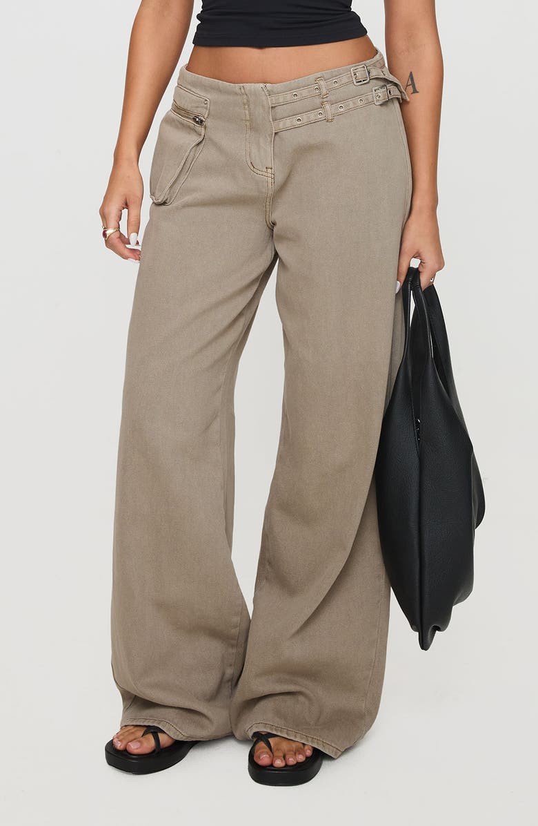 Princess Polly Paltrow Low Rise Wide Leg Cargo Jeans, Alternate, color, Washed Brown