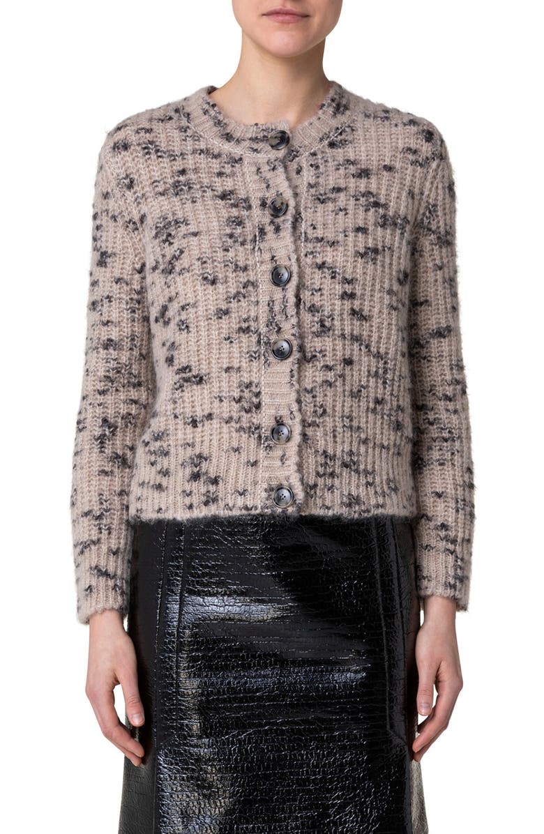 Akris punto Mélange Crewneck Mohair Blend Cardigan, Main, color, 