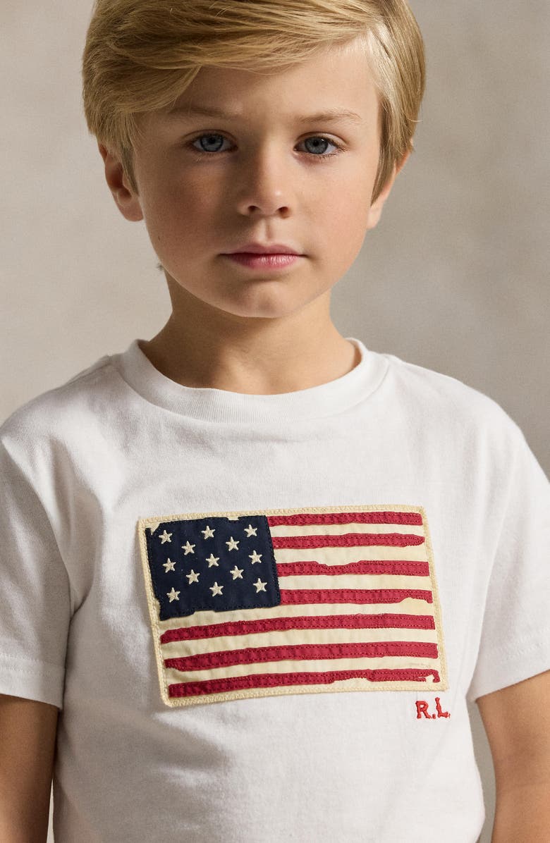 Polo Ralph Lauren Kids' American Flag Appliqué Cotton T-Shirt, Alternate, color, White