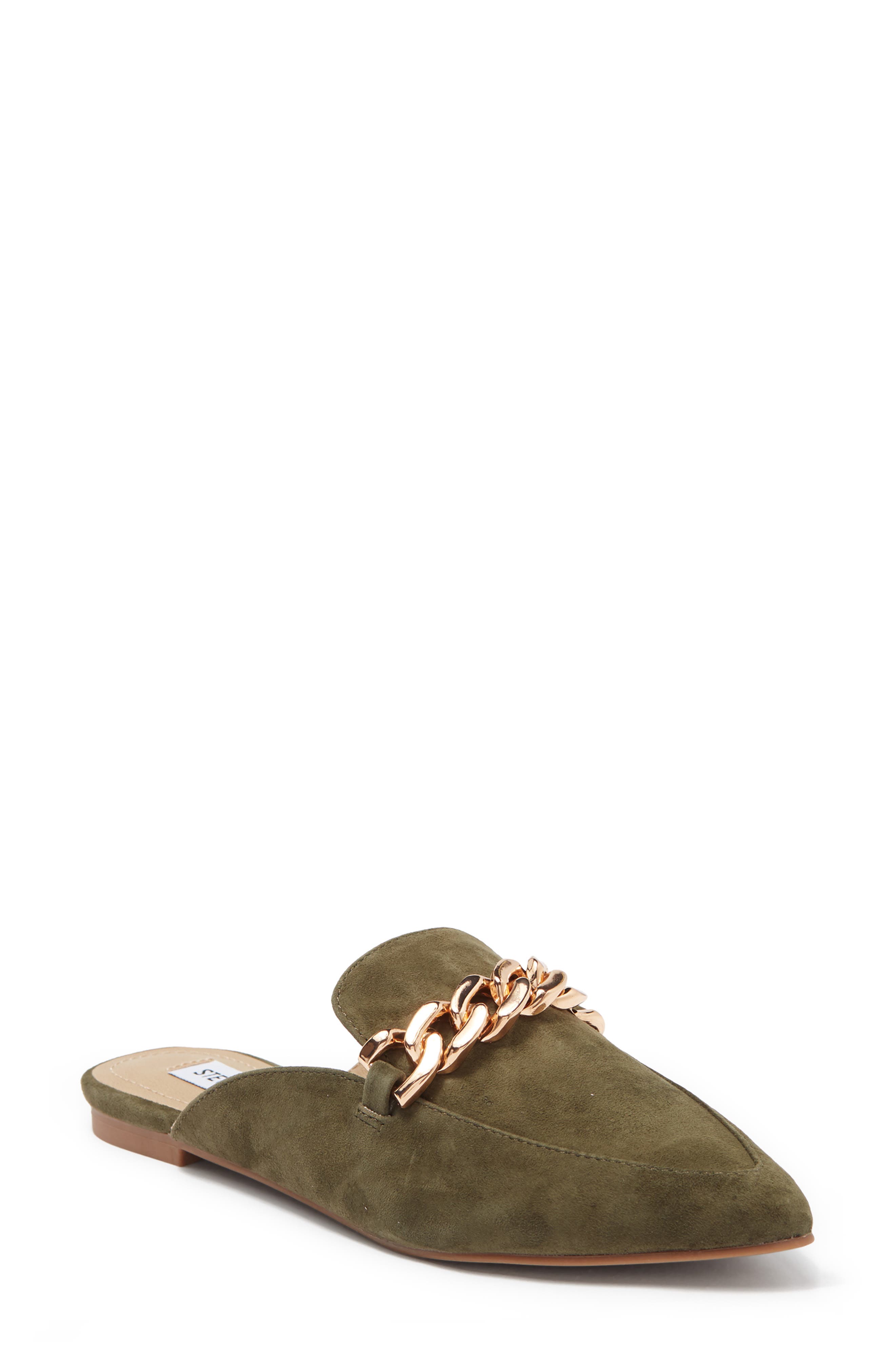 Pointy Toe Chain Mule, Main, color, GREEN SUEDE