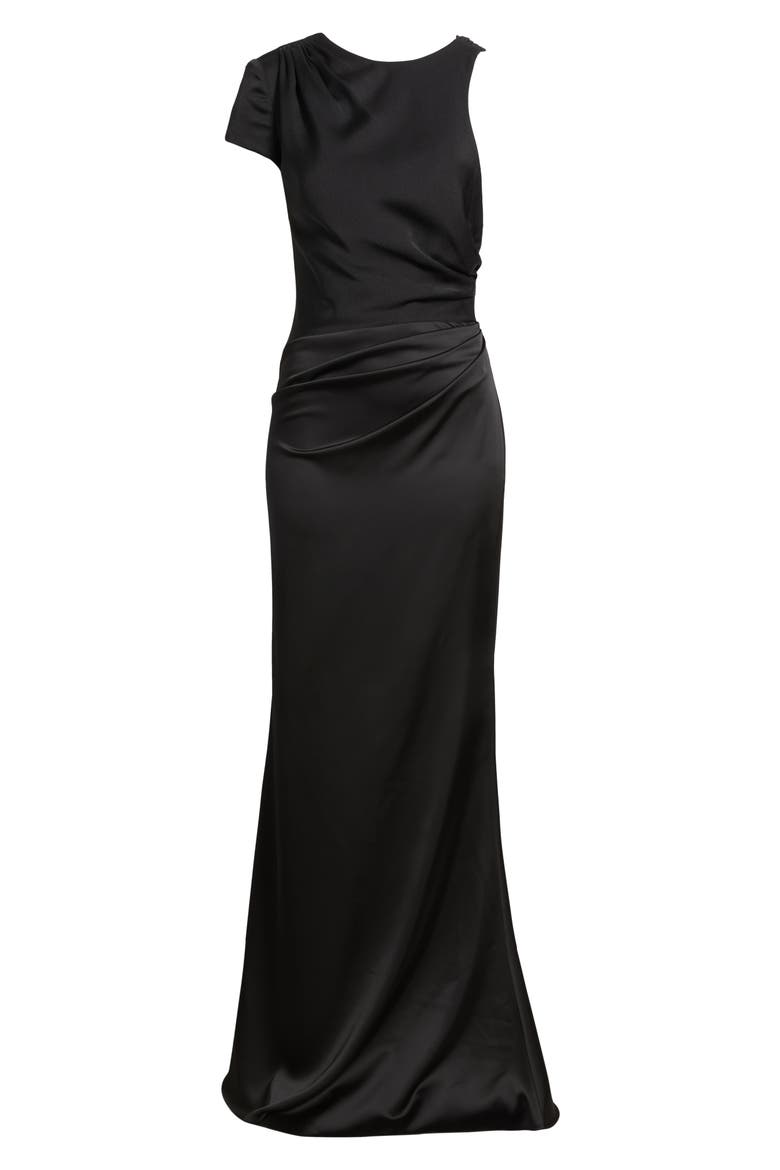 Crista Open Back Satin Mermaid Gown, Alternate, color, BLACK