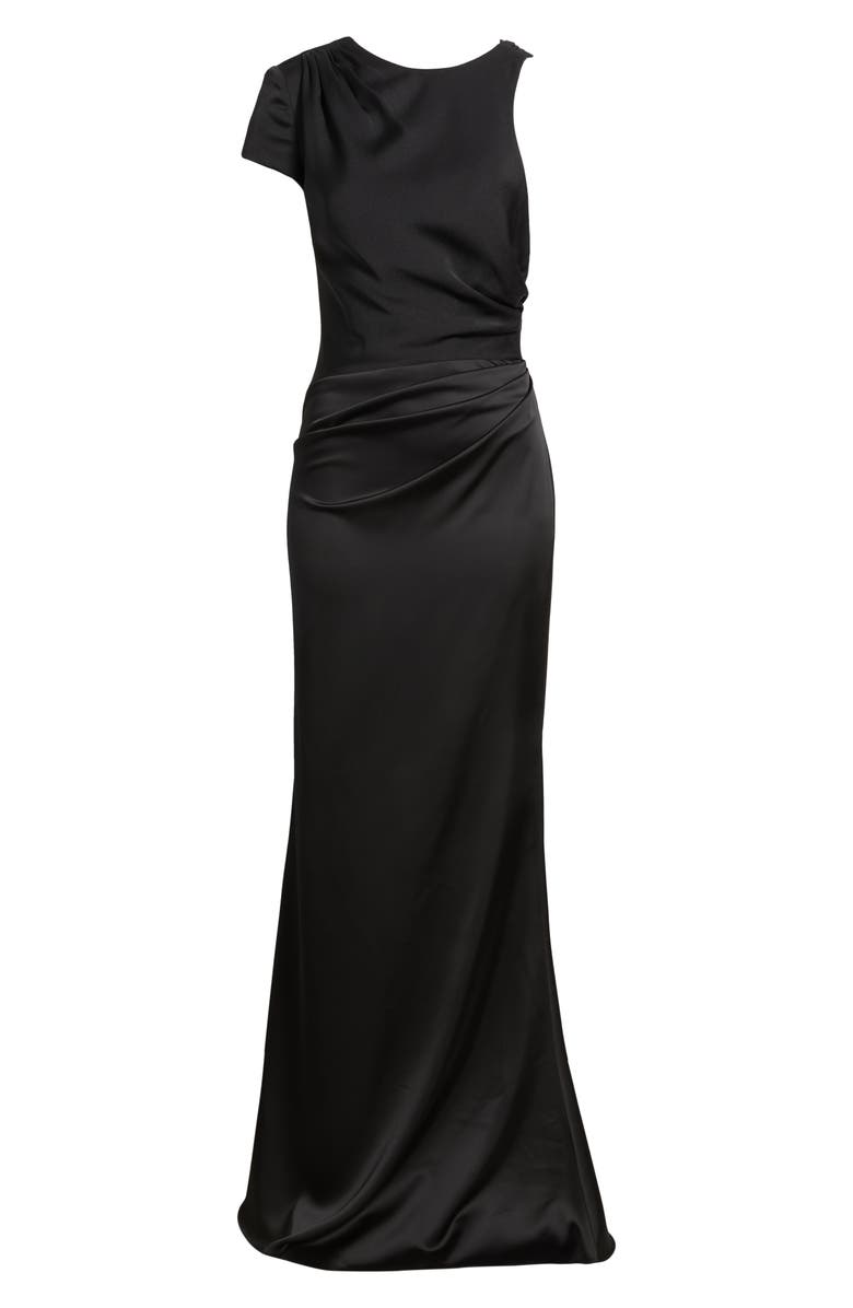Sonya Moda Crista Open Back Satin Mermaid Gown, Alternate, color, Black