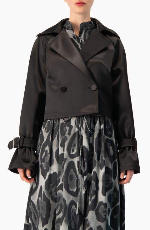 Satin Finish Cropped Double-breasted Jacket