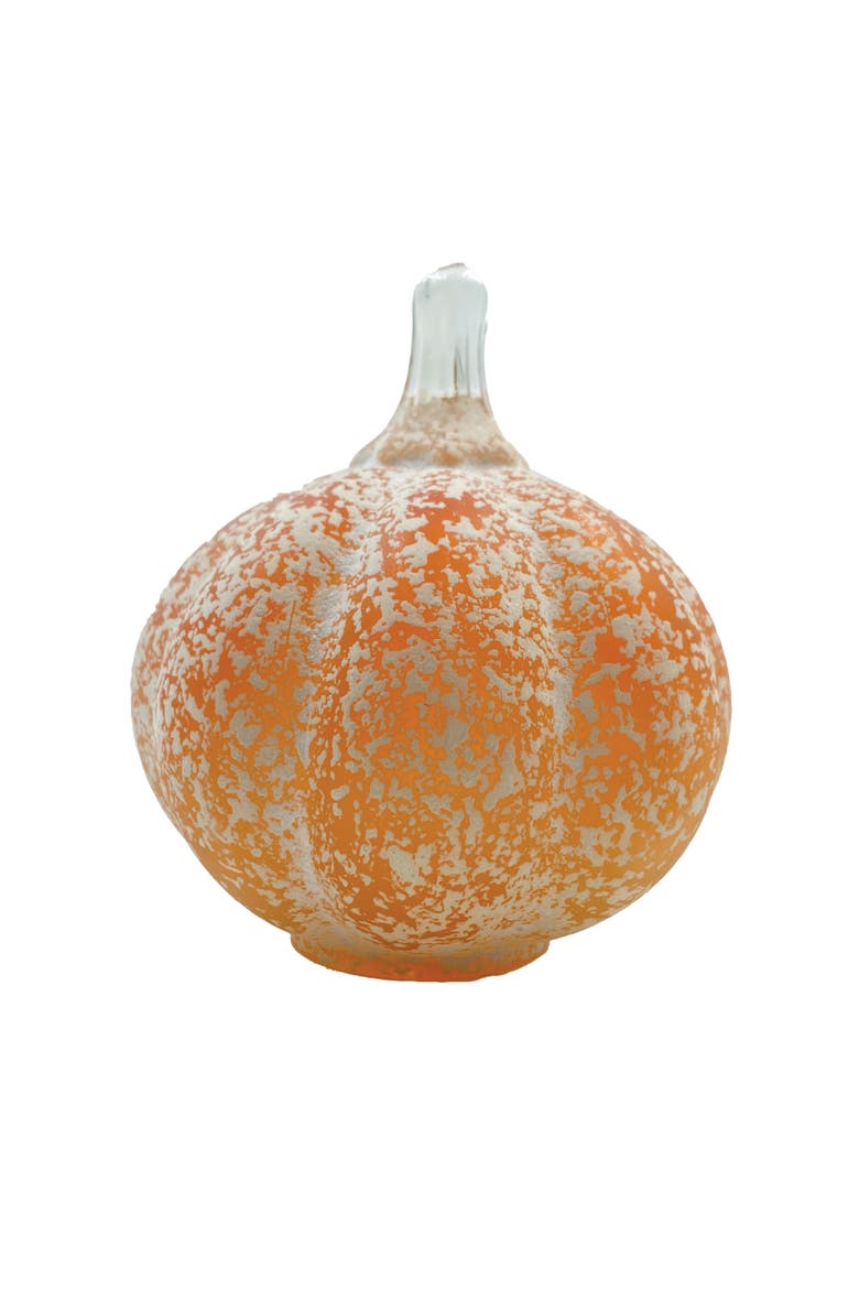 Hand-Blown Glass Pumpkin in Marbled Orange, Main, color, Orange and White