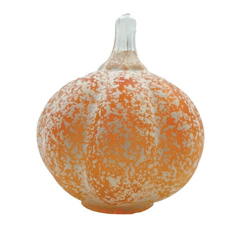 Hand-Blown Glass Pumpkin in Marbled Orange