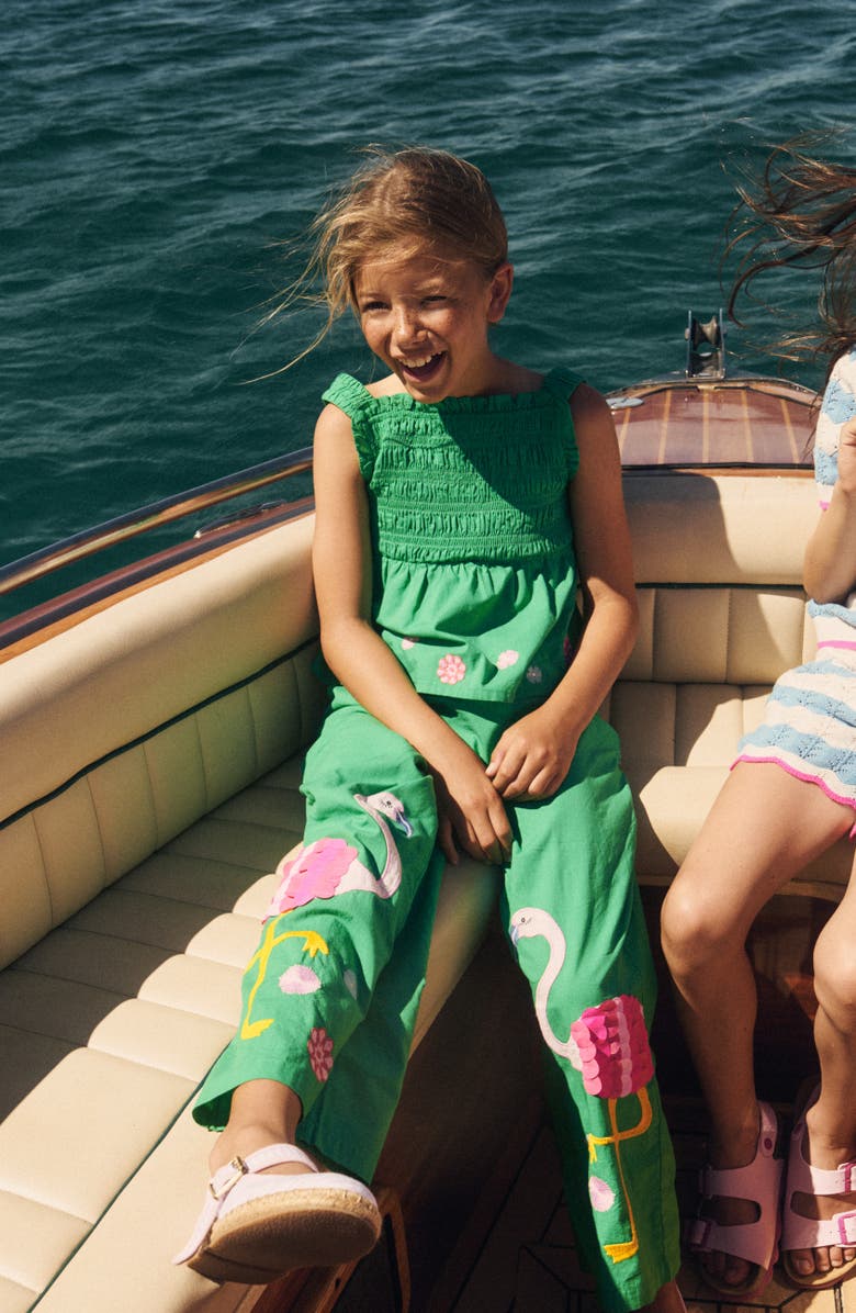 Mini Boden Kids' Floral Embellished Smocked Cotton Top, Alternate, color, Sapling Green