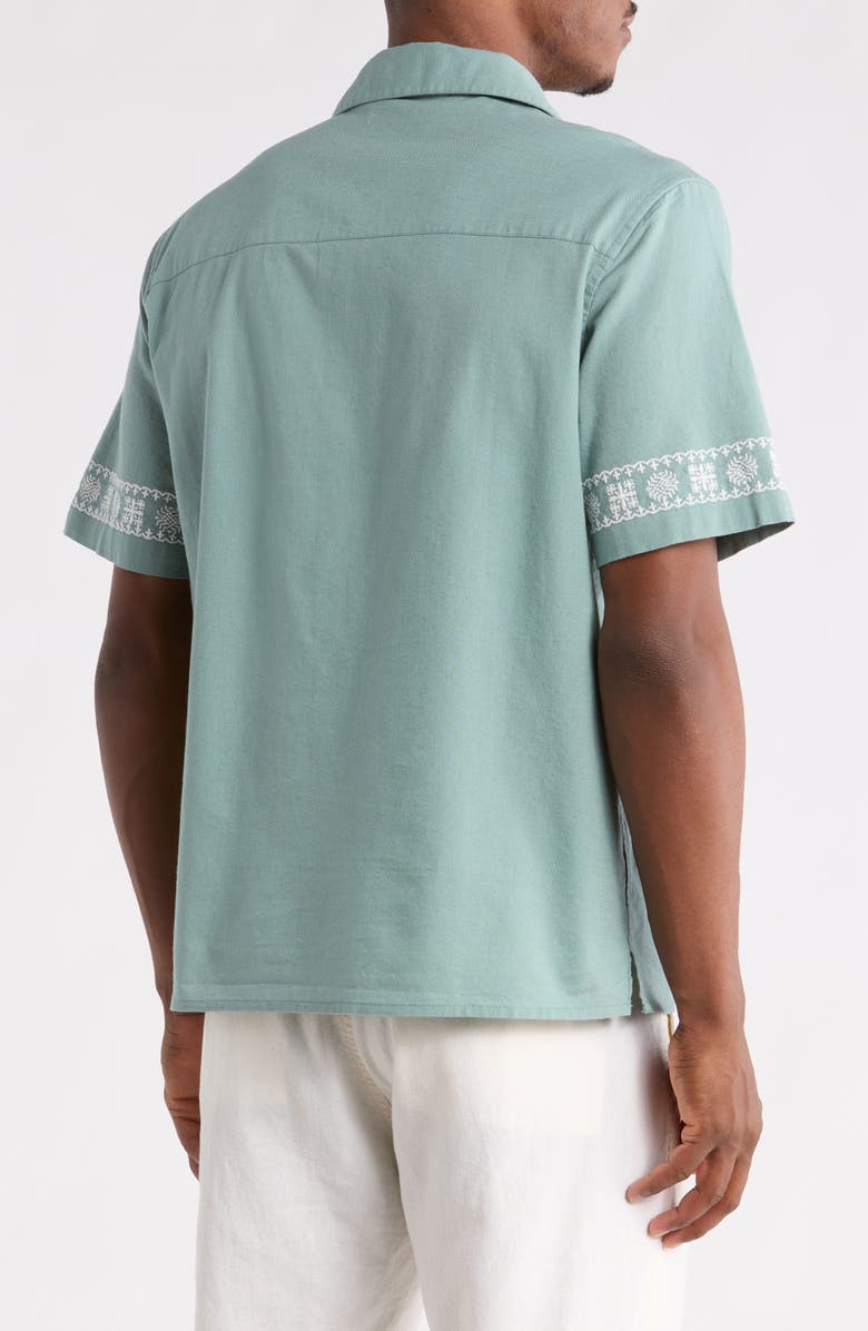 Wax London Didcot Embroidered Cotton & Linen Camp Shirt, Alternate, color, Sea Green / Ecru