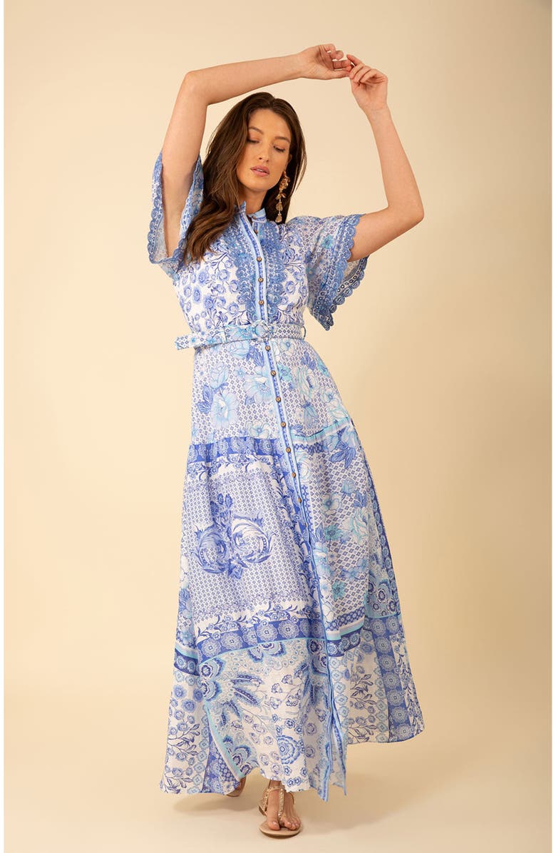 Hale Bob Maggie Belted Linen Maxi Dress, Main, color, 