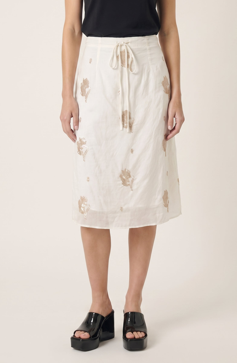 Sequin Embellished Midi Skirt with Drawstring Waist