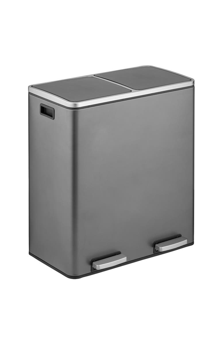 mDesign Metal Steel 60L Large Dual Compartment Step Trash Can, Graphite Gray, Main, color, Graphite