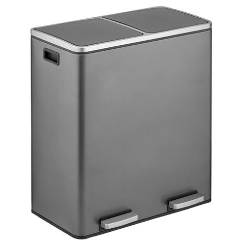 Metal Steel 60L Large Dual Compartment Step Trash Can, Graphite Gray