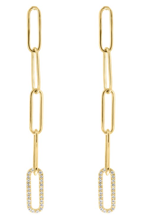 Diamond Pavé Paperclip Drop Earrings
