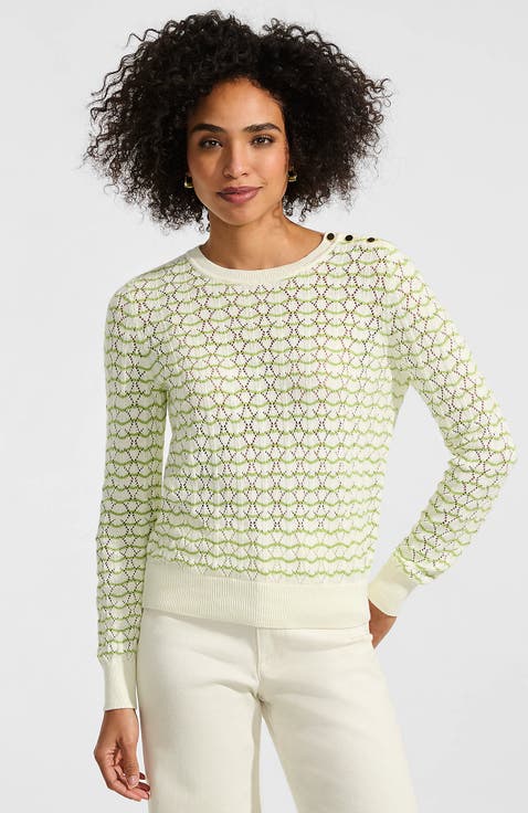 Cotton Viscose Button Shoulder Modern Crew Sweater