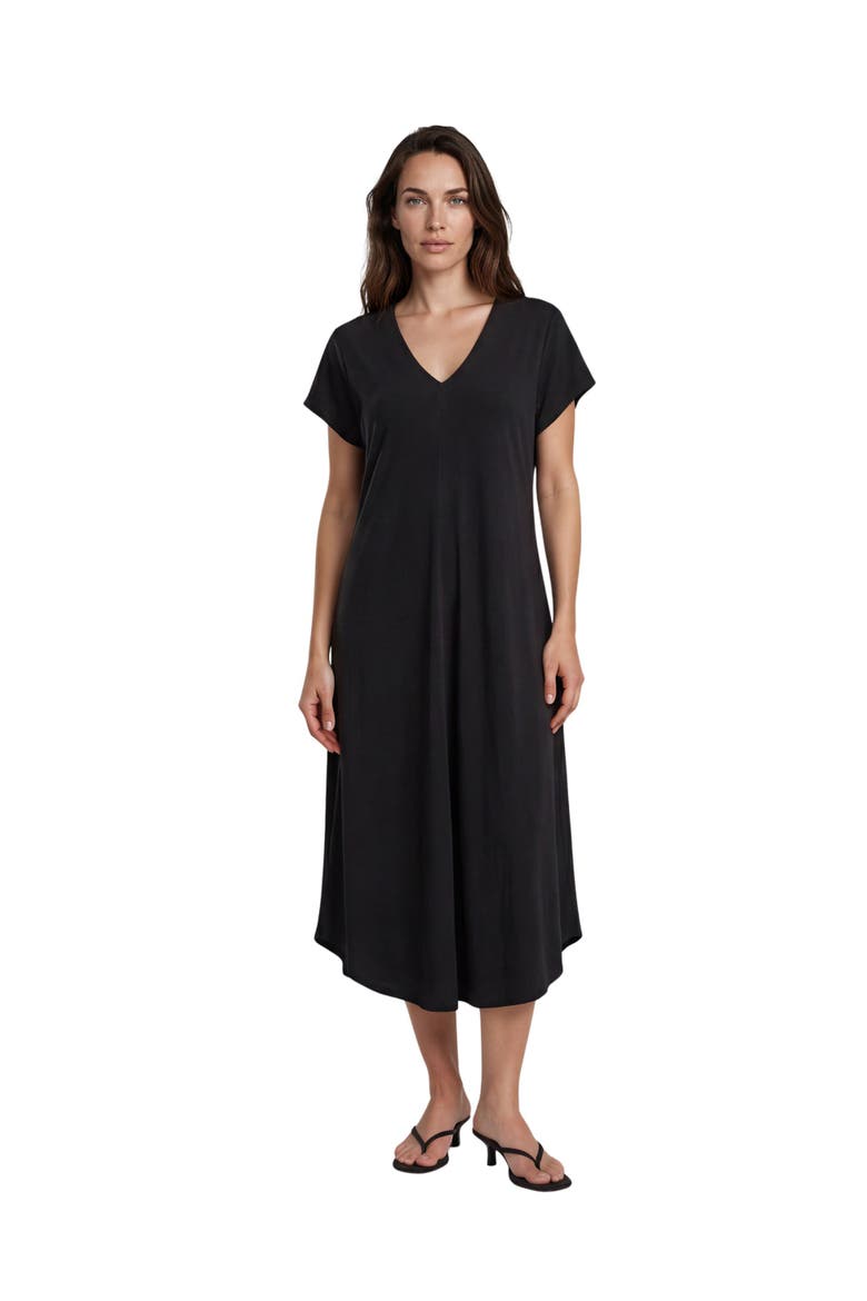 Manebili V-Neck Draped Midi Dress, Main, color, Black