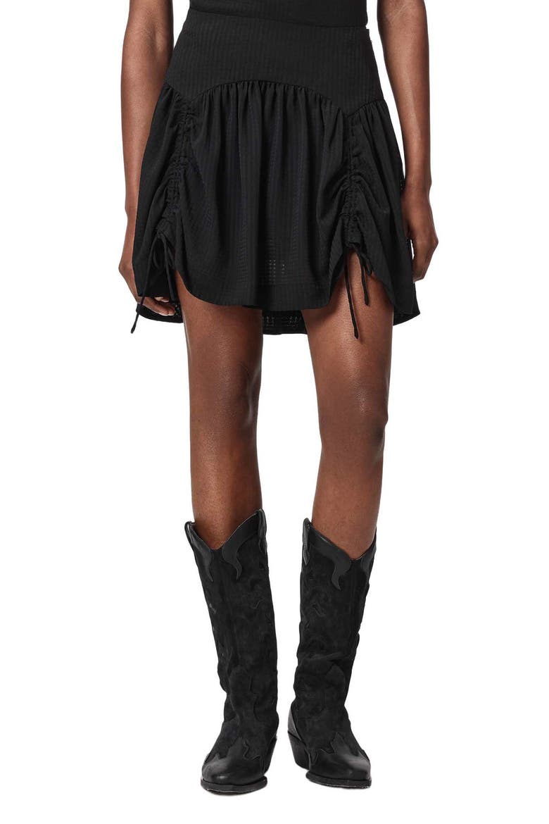 Aria Ruched Miniskirt, Main, color, BLACK