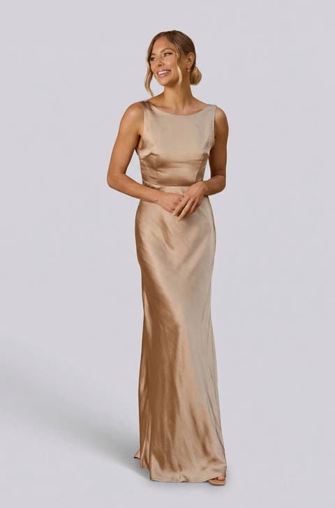 Cowl Back Satin Bridesmaid Dress