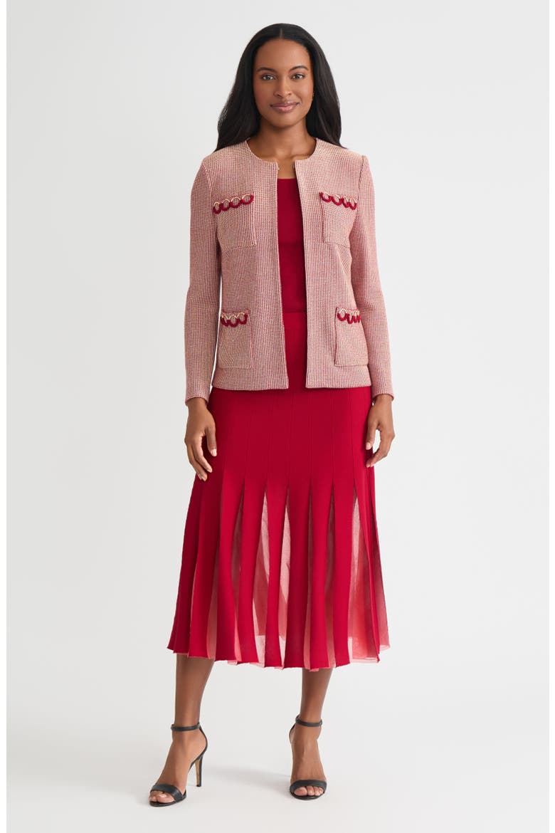 Hertiage Lurex Ring Trim Knit Jacket, Alternate, color, Scarlet Red/Gold