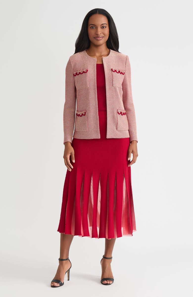 Misook Hertiage Lurex Ring Trim Knit Jacket, Alternate, color, Scarlet Red/Gold