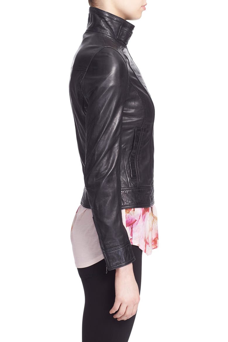 'Roark' Stand Collar Leather Jacket, Alternate, color, BLACK