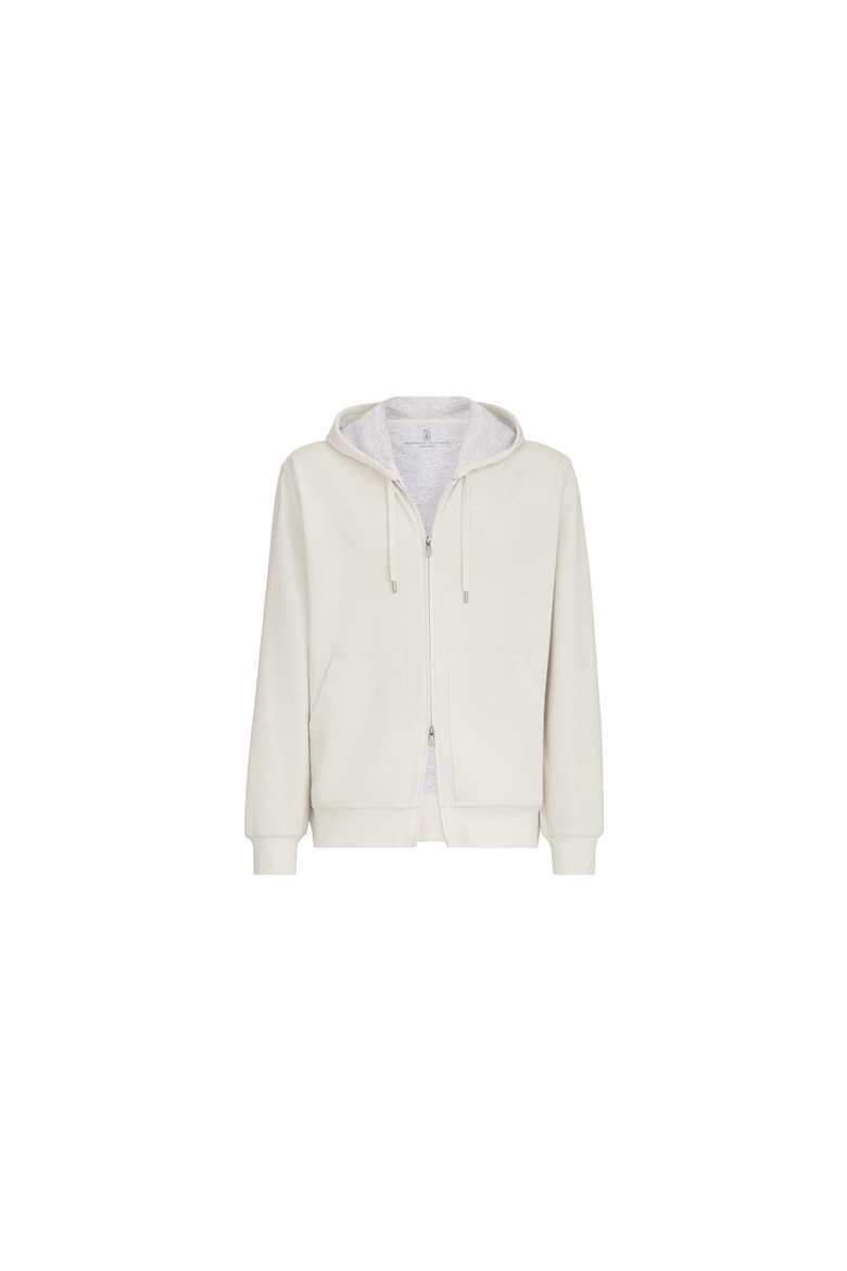 Cashmere and cotton French terry double cloth hooded sweatshirt with zipper, Alternate, color, Off-White