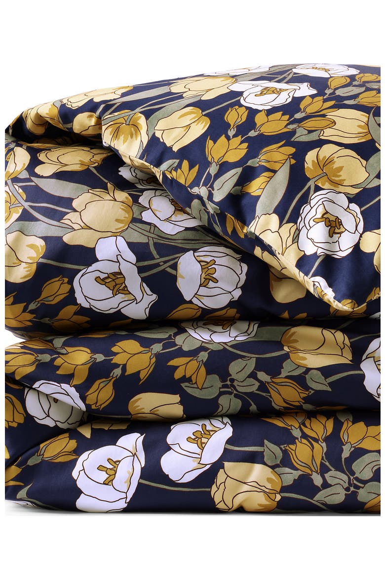 400 Thread Count Premium Supima Cotton No Iron Sateen Duvet Bed Cover, Alternate, color, Deep Sea Navy Poetic Floral