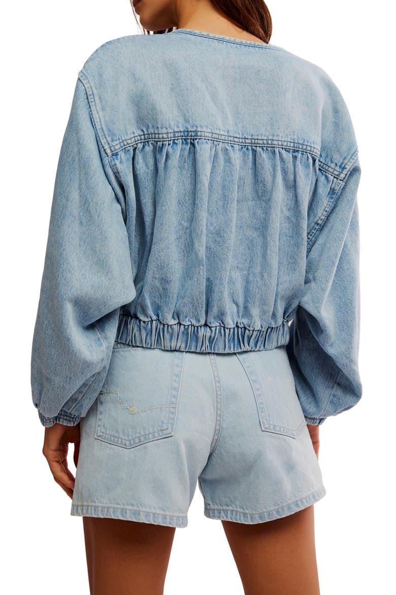 Layla Smocked Crop Denim Jacket, Alternate, color, SUNBEAM