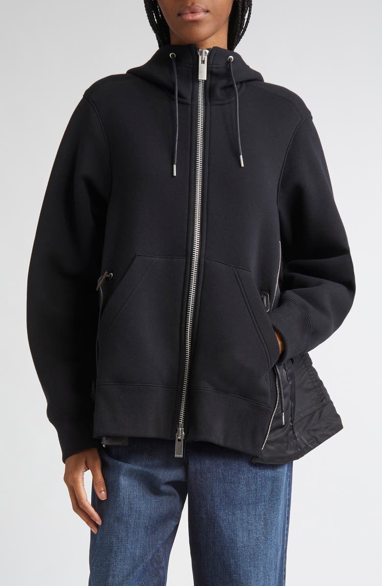 Sacai Sponge Sweat x Nylon Twill Hoodie, Main, color, Black/ Black 002