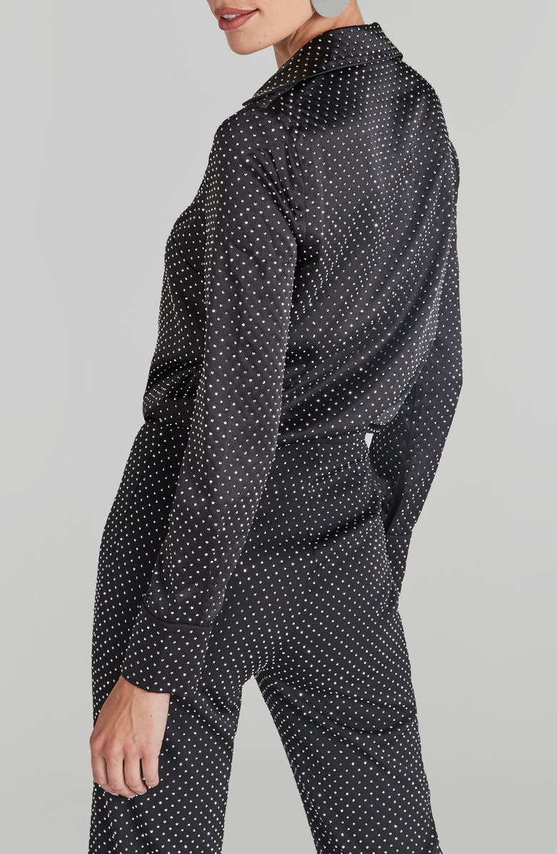 NADINE MERABI Kira Stud Satin Shirt, Alternate, color, Black