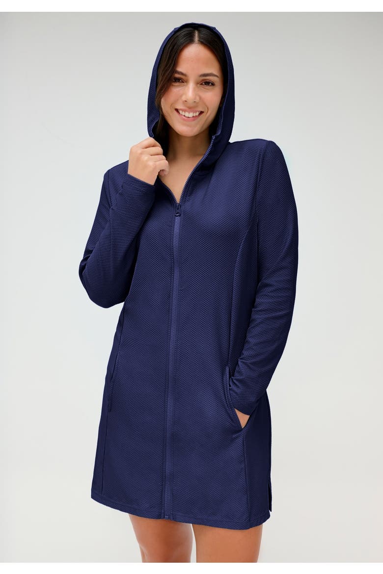 Chlorine Resistant Quick Dry Hoodie Zip Front Cover Up, Alternate, color, Navy