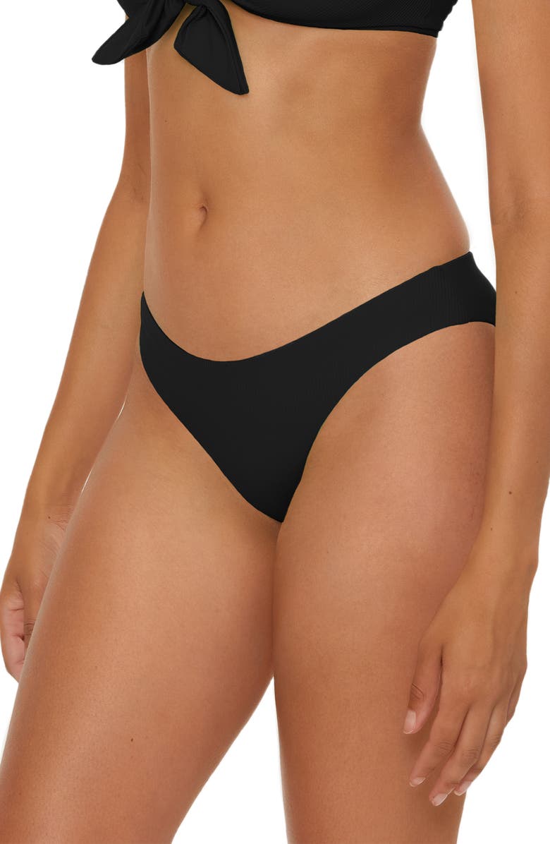 Becca Modern Edge Hipster Bikini Bottoms, Alternate, color, Black