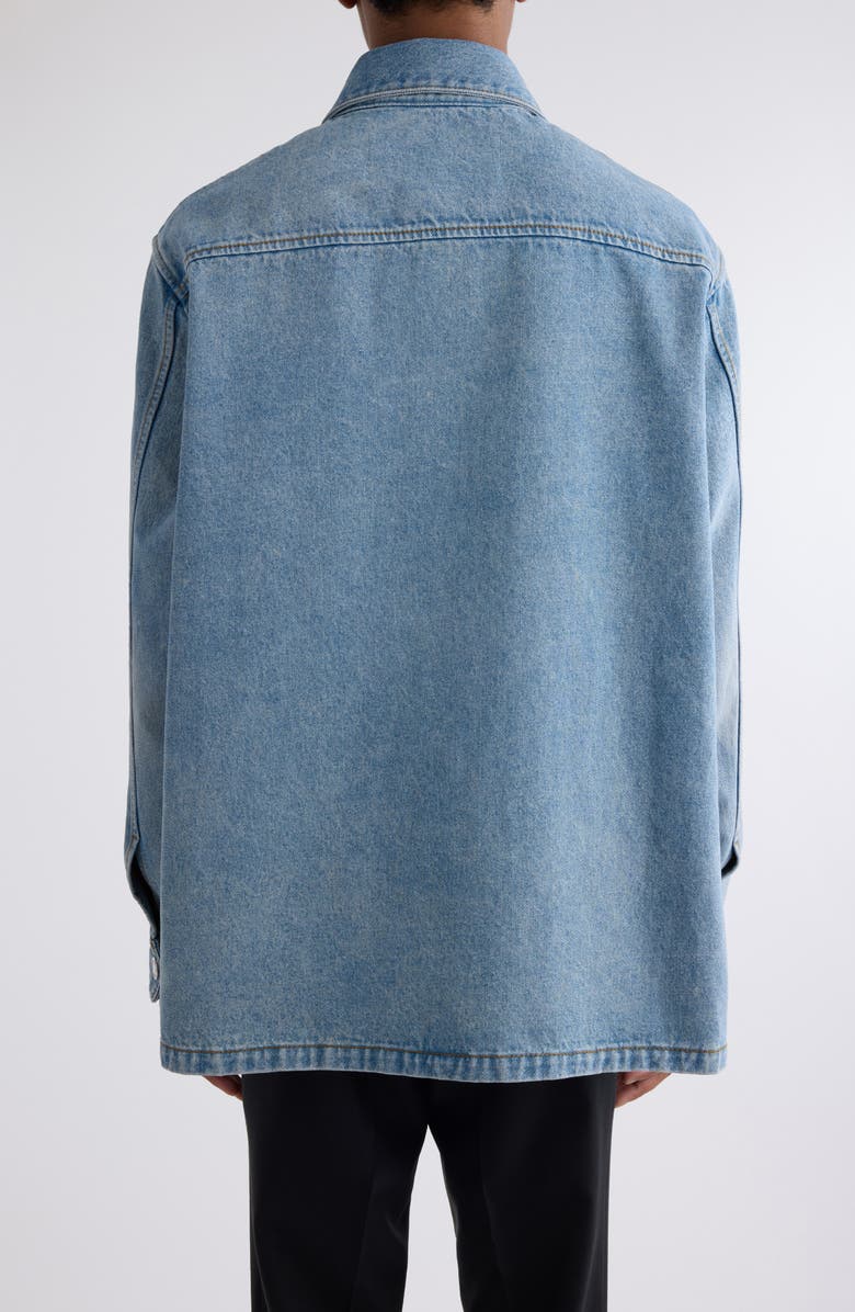 AMI PARIS Ami de Coeur Monogram Patch Denim Overshirt, Alternate, color, 480 Used Blue/480
