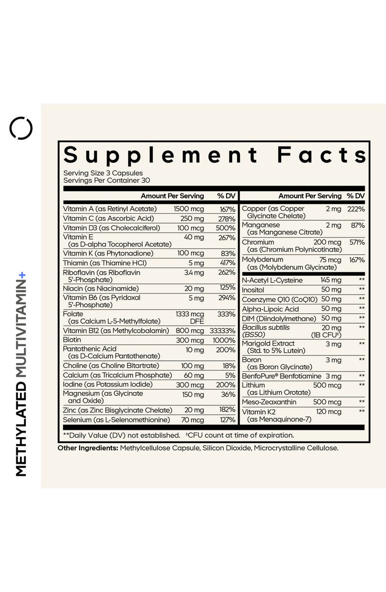 Codeage Methylated Multivitamin+, B-Vitamins & Minerals, CoQ10, DIM, Probiotics, Benfotiamine, Alternate, color, White