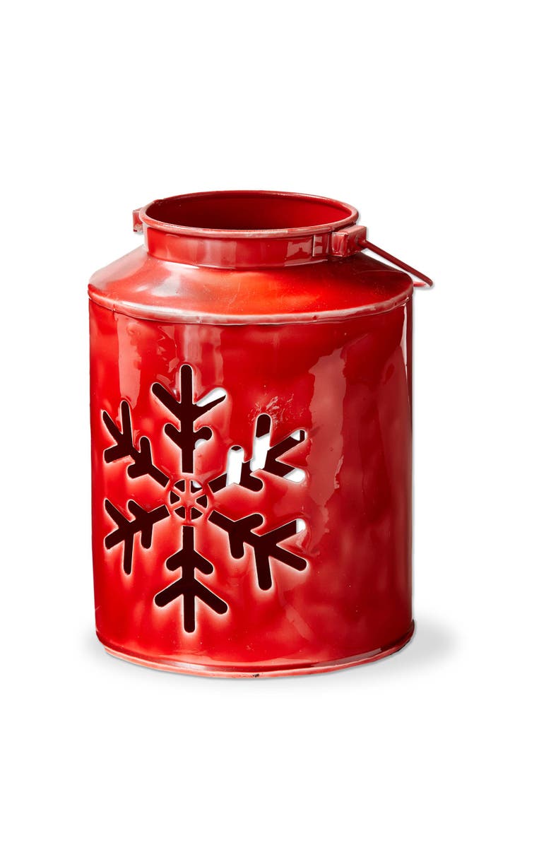 tag Red Snowflake Enamel Lantern Candle Holder for Christmas Decor, Main, color, Red