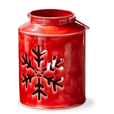 Red Snowflake Enamel Lantern Candle Holder for Christmas Decor