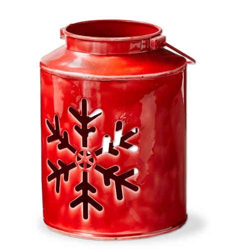 Tag Red Snowflake Enamel Lantern Candle Holder For Christmas Decor