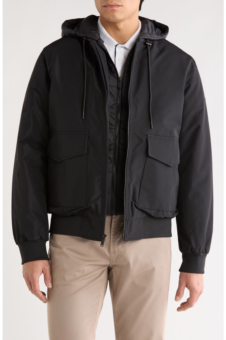 Broxton Hooded Dickey Bomber Jacket, Main, color, BLACK