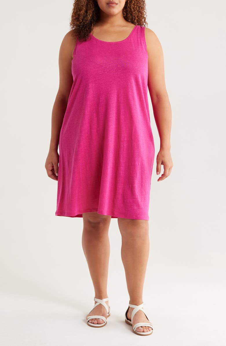 Eileen Fisher Organic Linen Scoop Neck Sleeveless Shift Dress, Main, color, Fuchsia