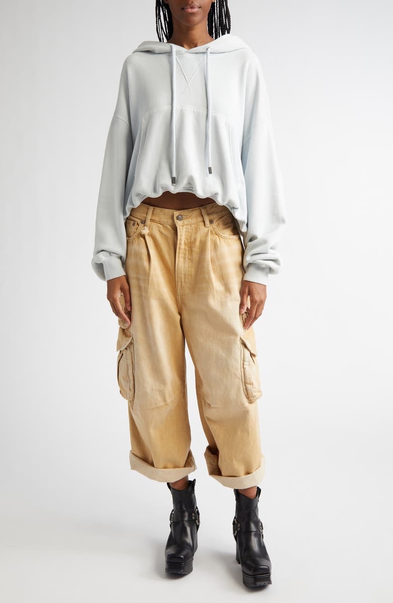 R13 Balloon Bubble Hem Cotton Fleece Hoodie, Alternate, color,