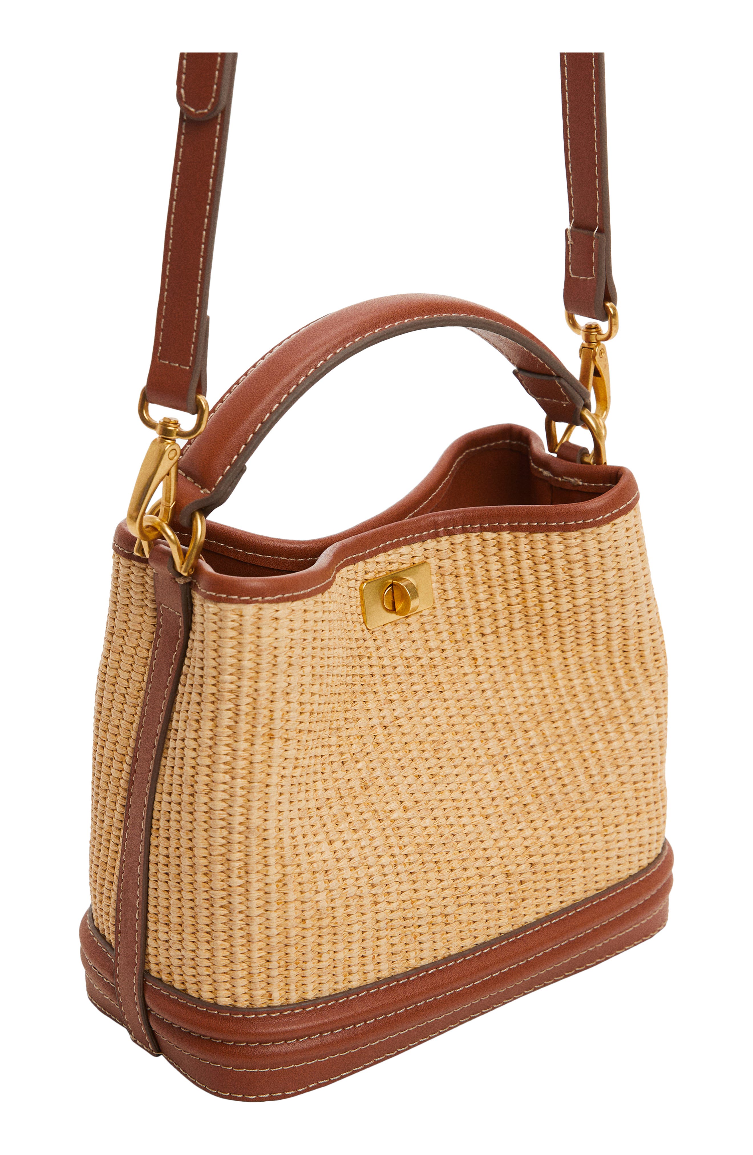 MANGO Raffia Effect Bucket Bag, Alternate, color, 