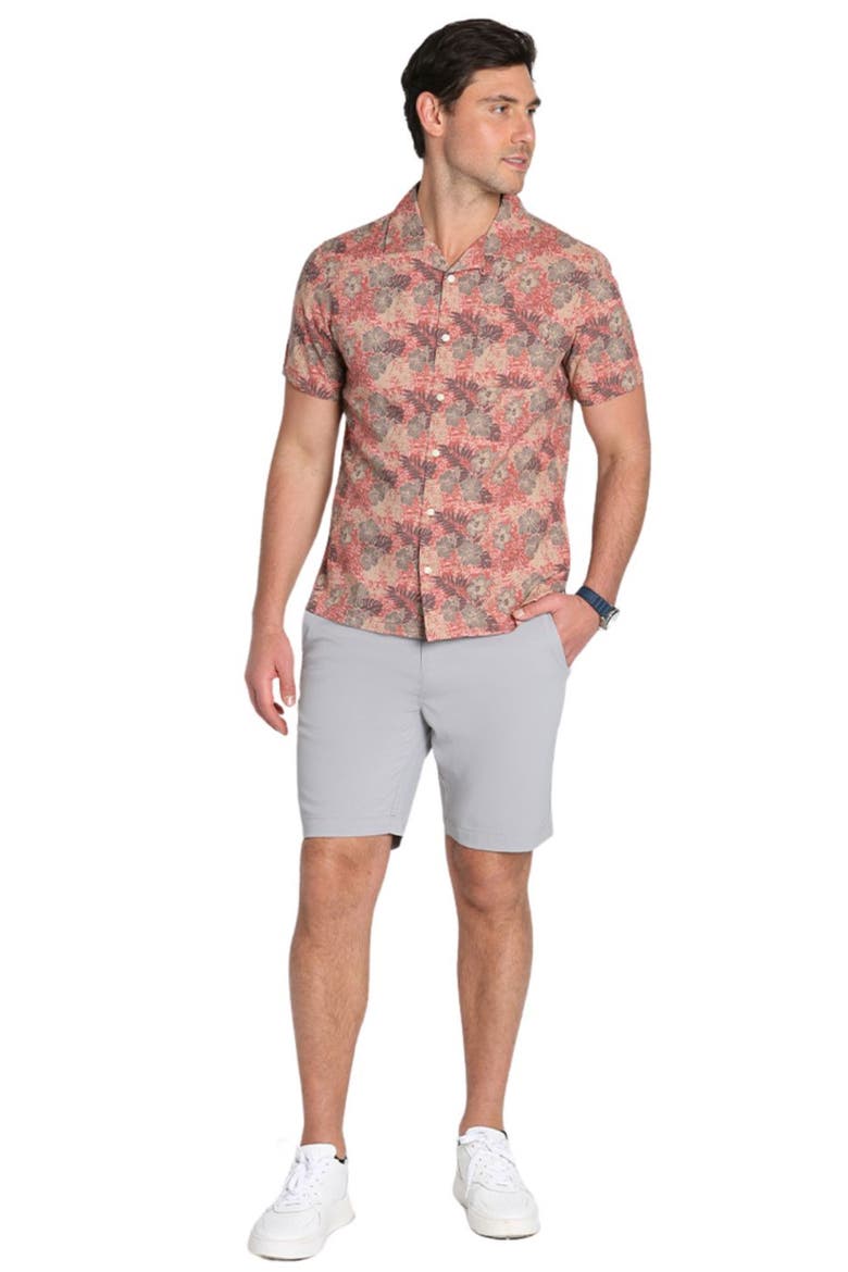 Tropical Print Short Sleeve Button-Up Shirt, Alternate, color, PINK TROPICAL PRINT