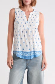 Lucky Brand Print Smocked Tank